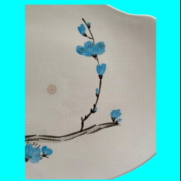 Redwing Handpainted Pottery 15” Platter Dogwood Blue Flowers Asymmetrical READ - Picture 4 of 7